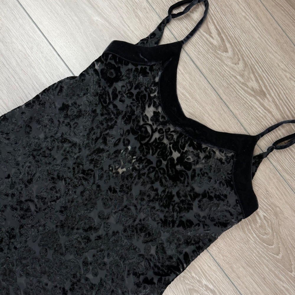 Victoria's Secret Womens VTG Camisole Devore Burnout Floral Velvet Black L